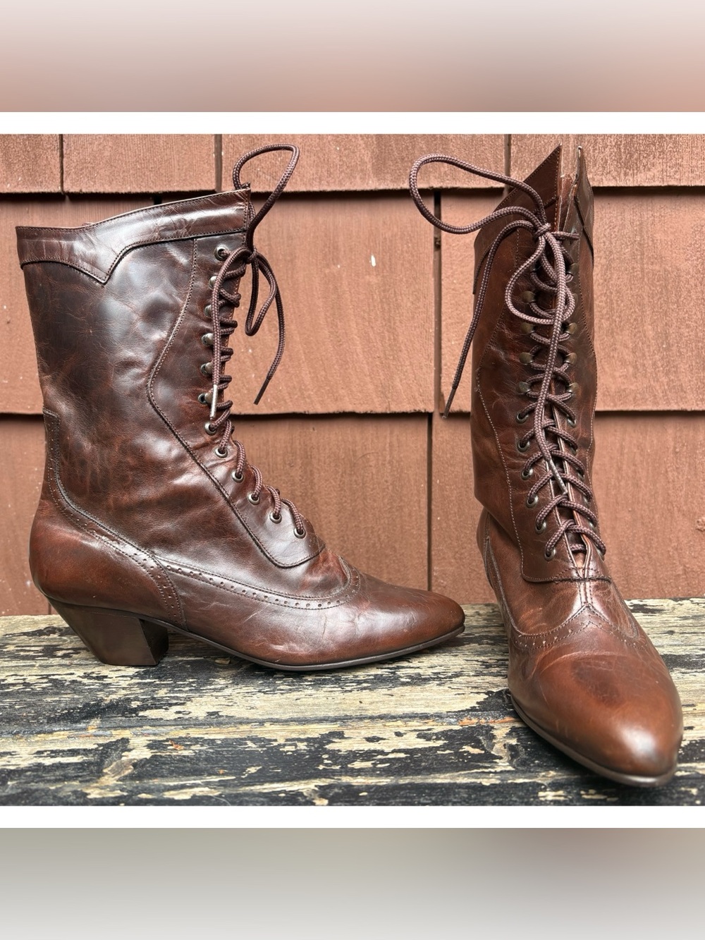Brown Lace-Up Victorian-Inspired Women's heeled Boots 7